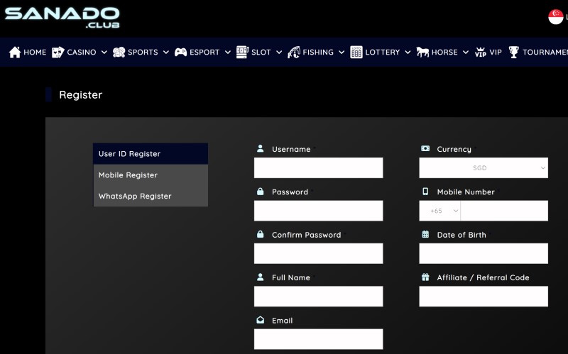 Registration page at Sanadoclub